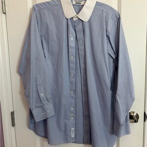 Brooks Brothers Blue Dress Shirt with White Stripes and Standard Collar